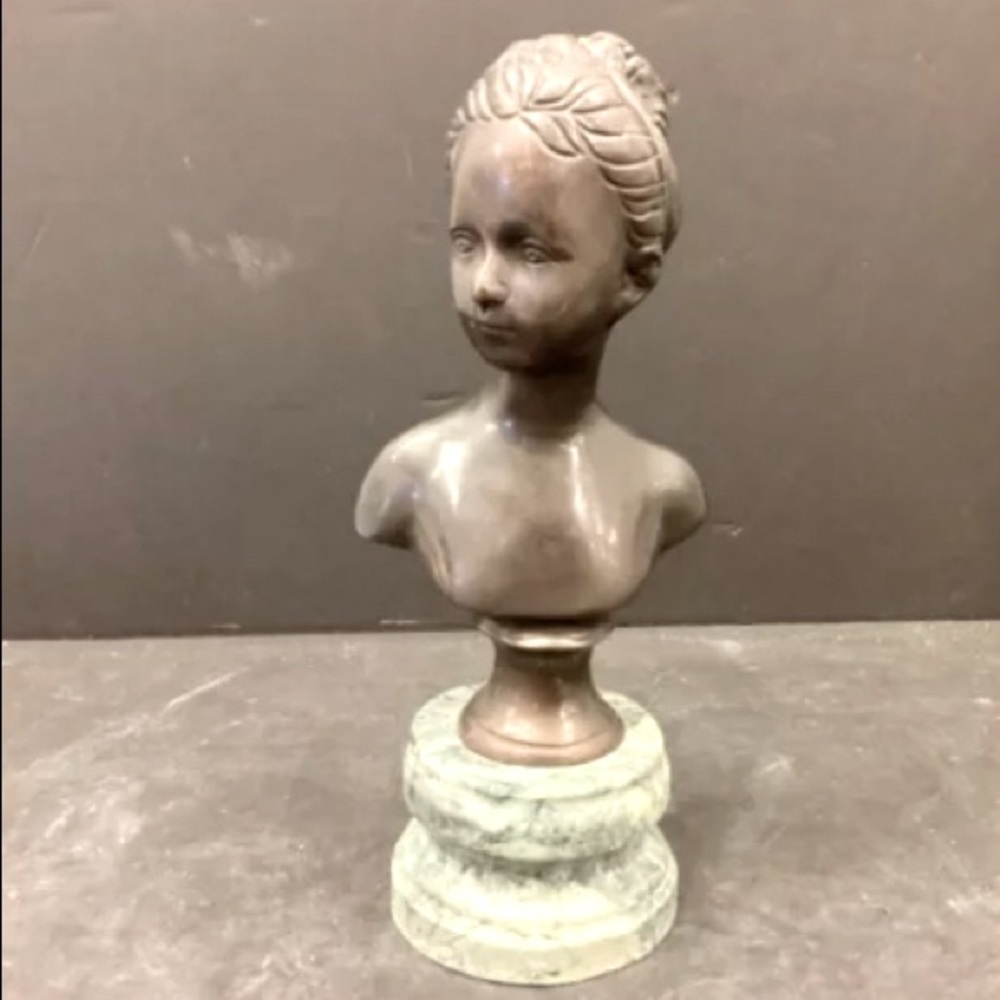 SALE * Antique French Bronze Bust Female Child 11”_ Authentic,Not a reproduction